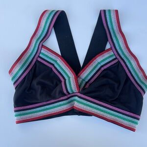 Cute Booty Lounge Black Bralette with Multicolor Stripes